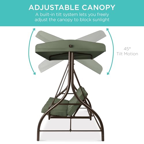 Best Choice Products 3-Seat Outdoor Canopy Swing Glider with Adjustable Shade, Midnight Green A10932