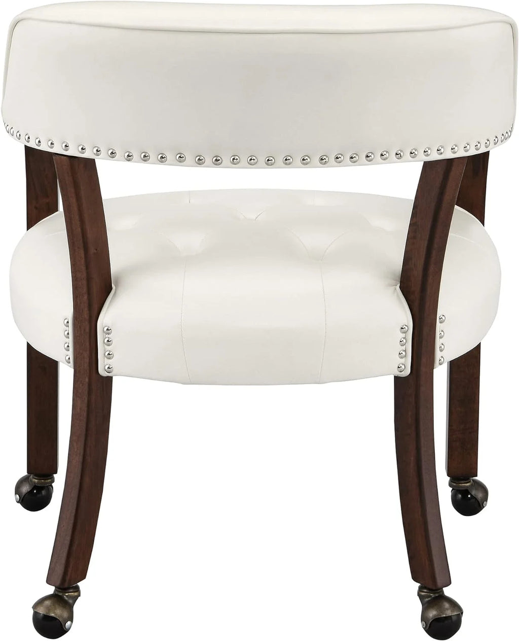 Solid Wood Dining Chairs with Casters and Arms, Cherry Legs & Ivory PU, SY-1533-WT I6969