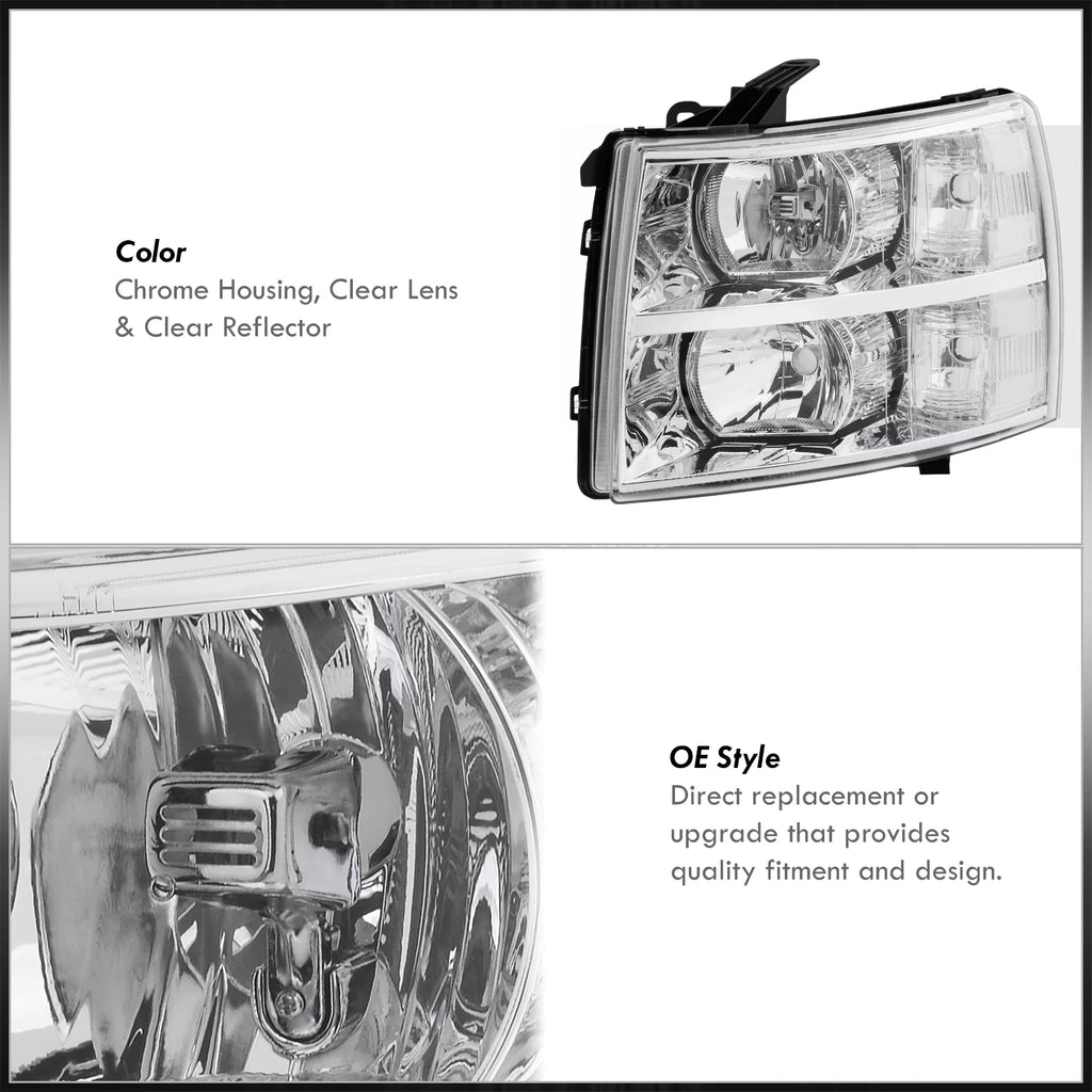 AJP Distributors Chrome Housing Clear Lens Headlights for Chevy Silverado 2007-2014 L960