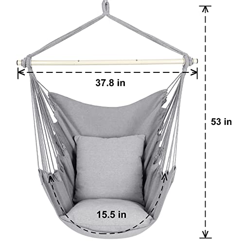 Y-STOP Hammock Chair Hanging Rope Swing with 2 Cushions, Beige I74503