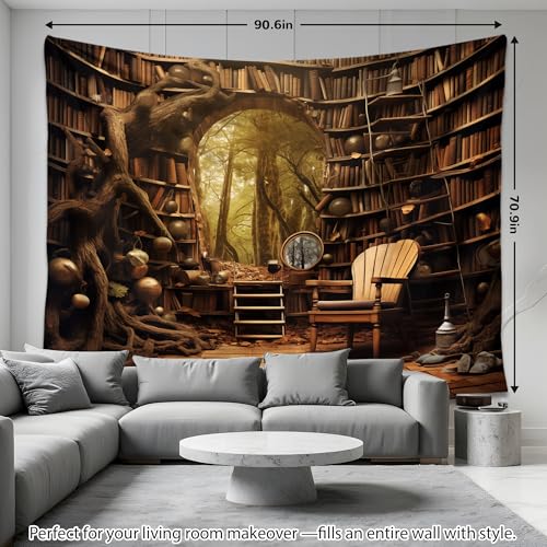 QGHOT Medieval Bookshelf Tapestry Vintage Library Wall Hanging P36533