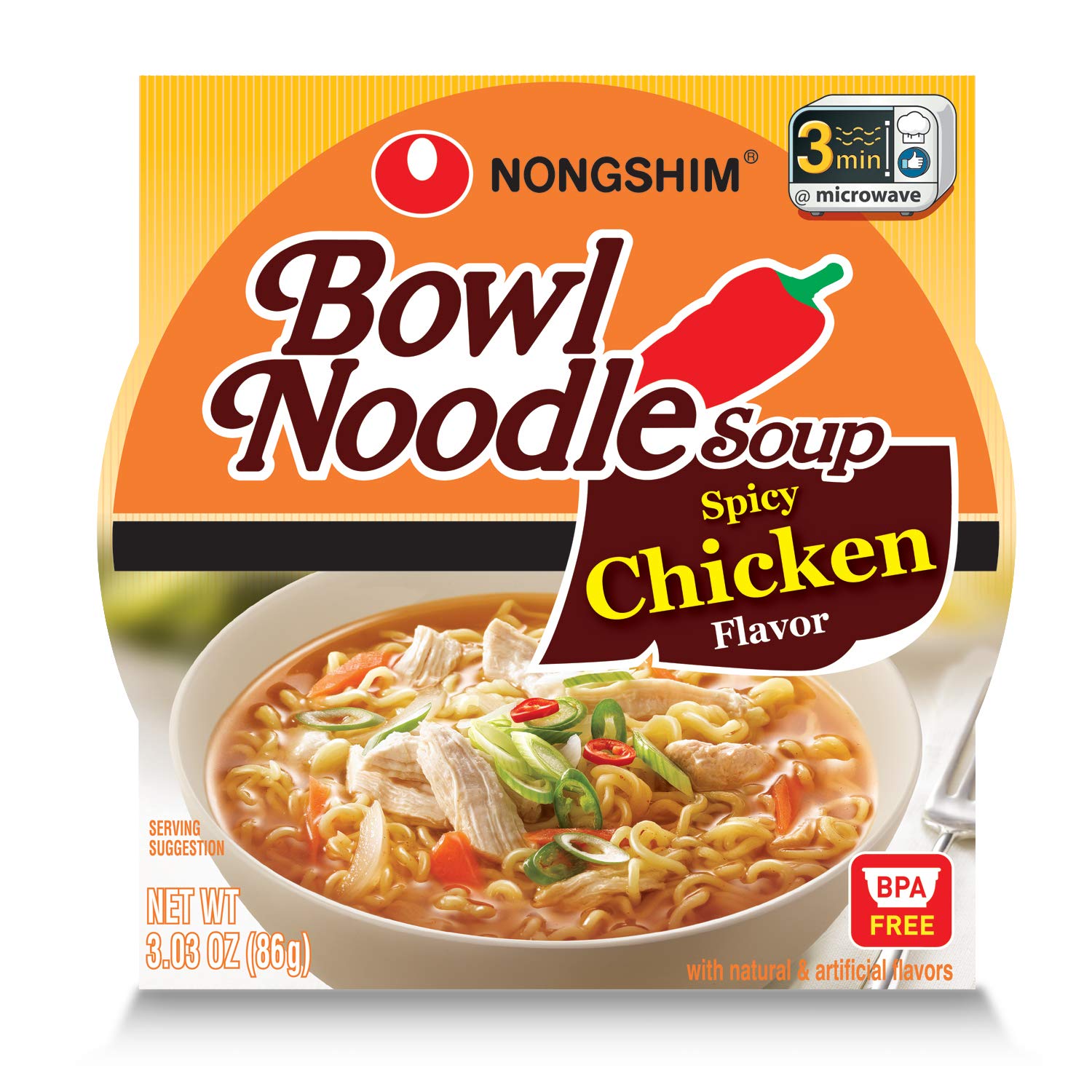 Nongshim Bowl Noodle Soup, Spicy Chicken, 3.03 Ounce