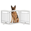 4NM No-Assembly Folding 72" Extra Wide 30" Tall Wooden Dog Gate, Freestanding Wire Pet Gate, Accordion Puppy Gate, with 2PCS Support - All White