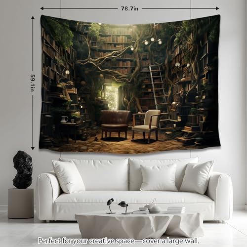 QGHOT Medieval Bookshelf Tapestry Vintage Library Wall Hanging P36533