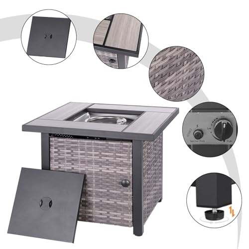 30" Propane Fire Pit Table with Ceramic Top, 50000 BTU, Outdoor Gas Firepit with Lid & Glass Rock Y964