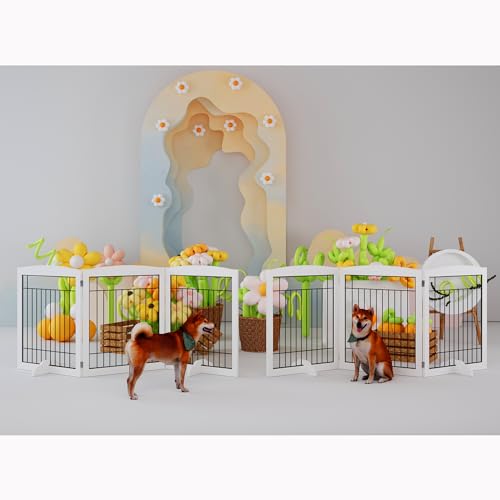 4NM Folding Wooden Dog Gate, Freestanding Accordion Pet Gate, White W759396