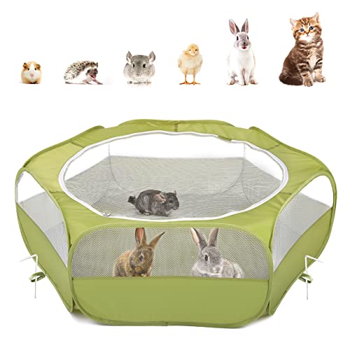 Pawaboo Small Animals Playpen, Waterproof Pet Cage Tent with Zippered Cover, Portable Outdoor Yard Fence, Green C9530