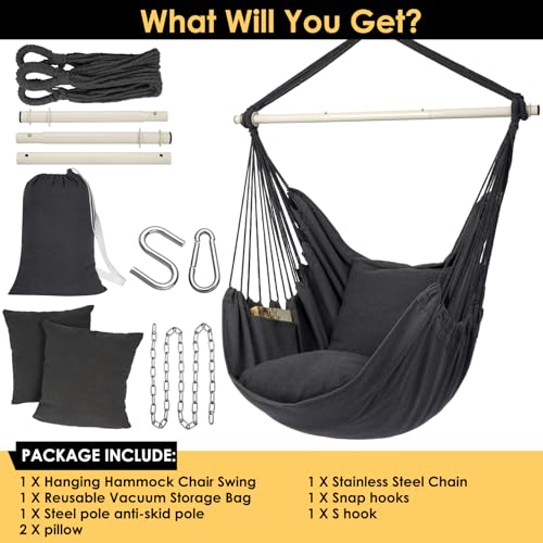 Y-STOP Hammock Chair Hanging Rope Swing with 2 Cushions, Beige I74503