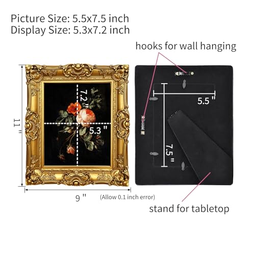 Vintage 8x10 Picture Frame Black Gothic Antique Tabletop Wall Hanging Q4235