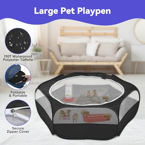 Pawaboo Small Animals Playpen, Waterproof Pet Cage Tent with Zippered Cover, Portable Outdoor Yard Fence, Green C9530