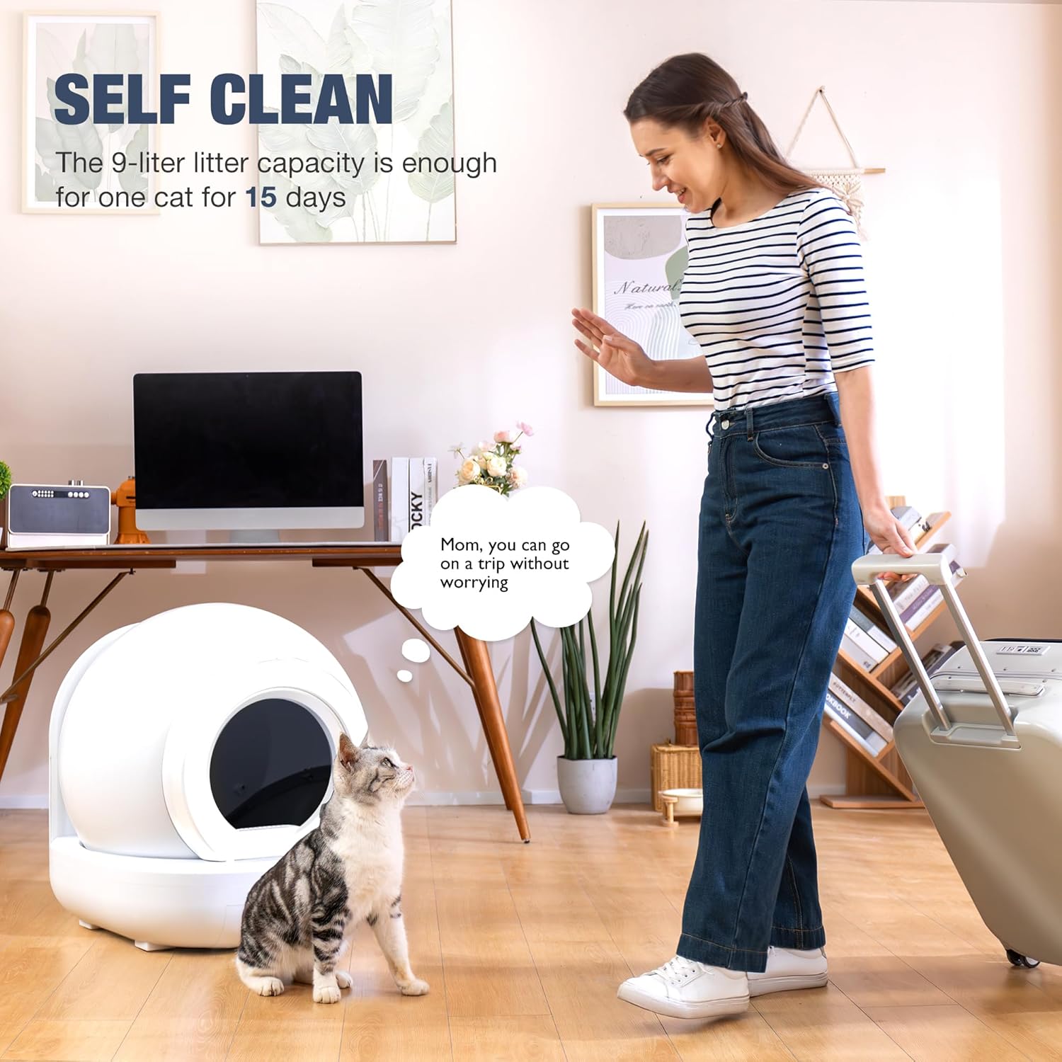 Self Cleaning Litter Box, Automatic for Multi Cats, APP Control, Pure White Z999061
