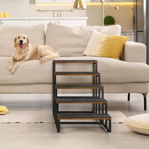 Dog Stairs Grey 5 Tier Pet Steps for High Beds, Small to Large Dogs and Cats D879