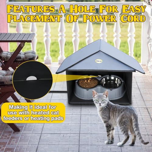 Dreyoo Outdoor Cat Feeding Station Weatherproof Shelter for Food & Water, Dusty Blue Y29685