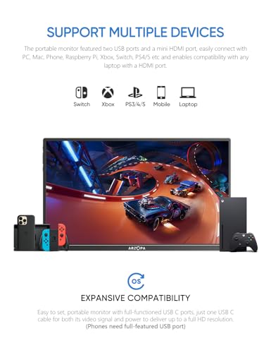 ARZOPA 15.6'' FHD 1080P Portable Monitor with Kickstand, IPS Display, USB-C & HDMI J54429