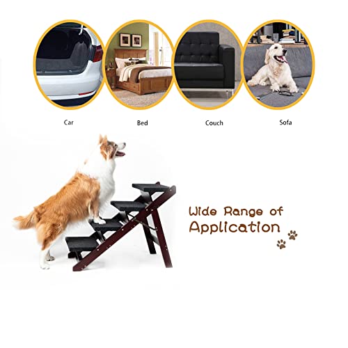 MEWANG Wooden Pet Stairs for Beds and Cars, Foldable 2-in-1 Ramp, Brown E16630