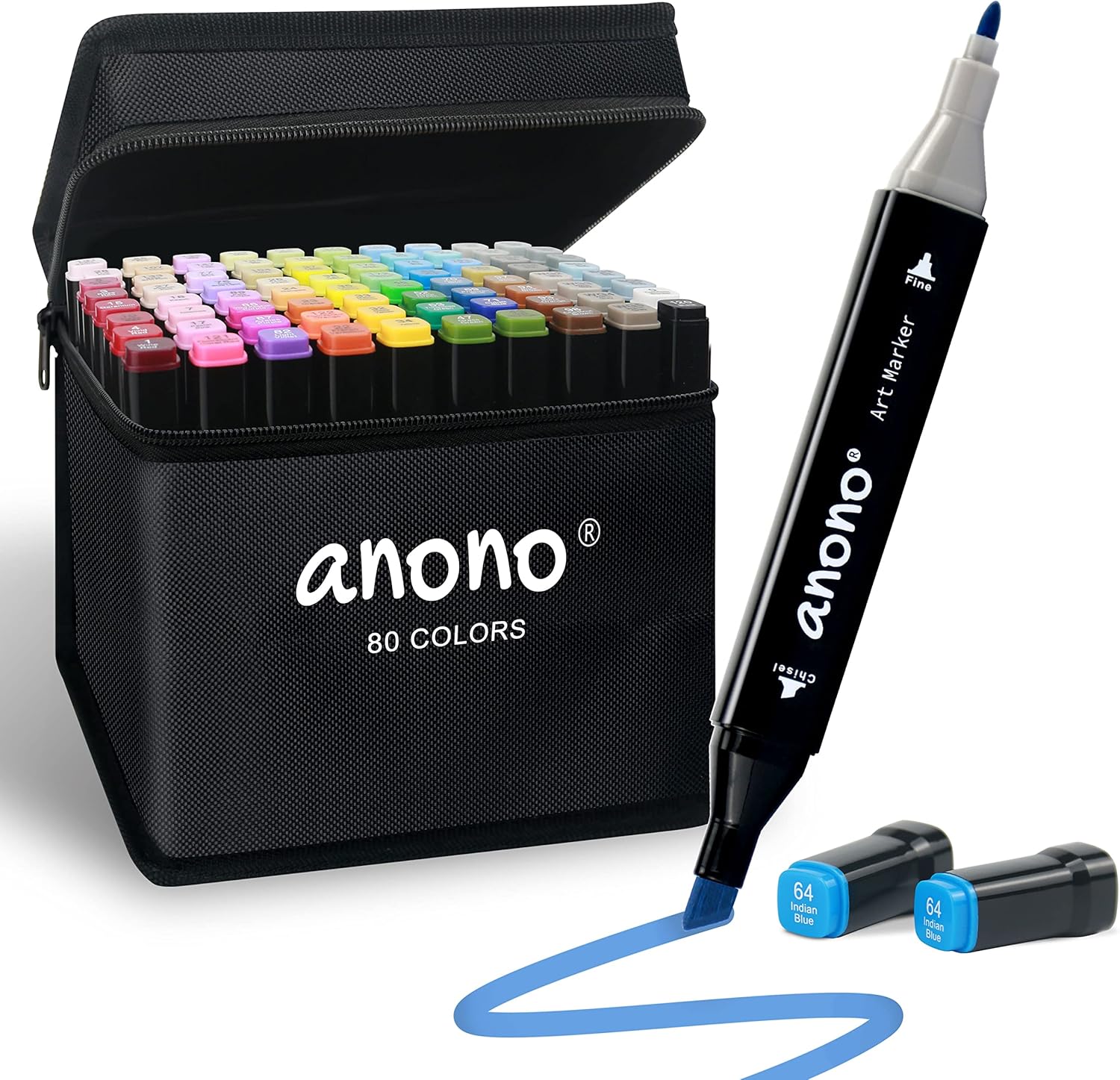 anono Alcohol Markers, 80 Colors Dual Tip Art Markers for Kids Adult Coloring，Drawing Markers for Painting with Ink