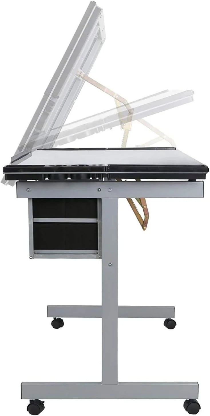KHBIULIFE Adjustable Drafting Table with Tempered Glass Top and 2 Drawers R8017
