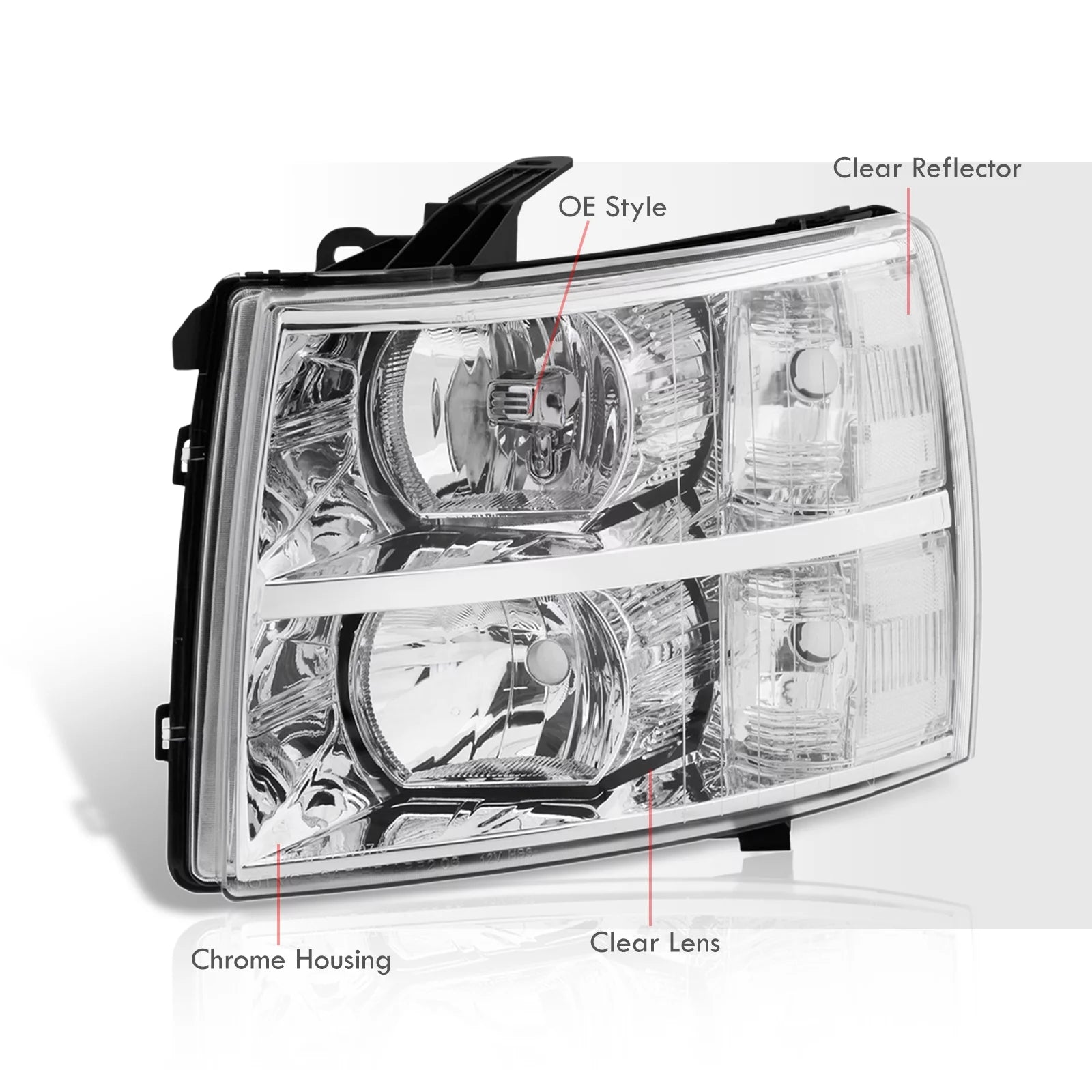 AJP Distributors Chrome Housing Clear Lens Headlights for Chevy Silverado 2007-2014 L960