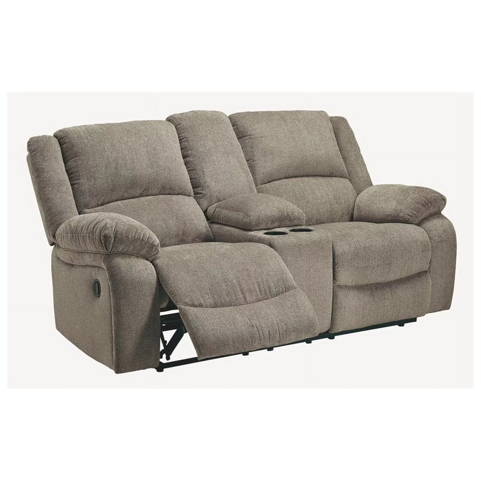 Bowery Hill Contemporary Fabric Reclining Loveseat with Console, Pewter Q6716