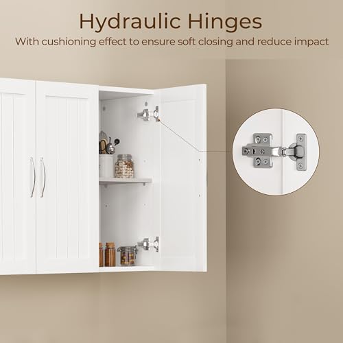 Yaheetech Bathroom Wall Cabinet with Three Doors and Adjustable Shelf, White D80401