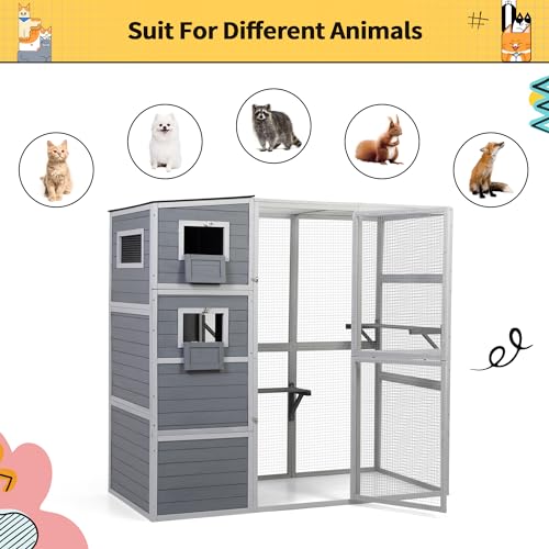 Outdoor Catio Large Cat Enclosure House Weatherproof with 2 Resting Rooms and Platforms B9583