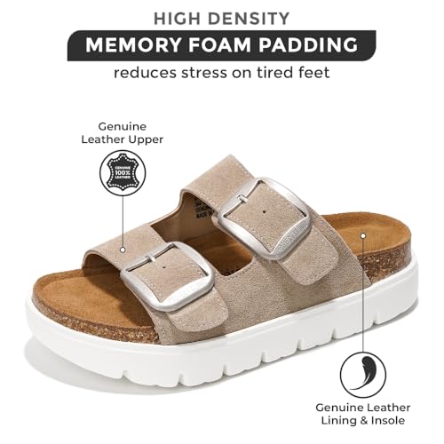 Project Cloud Genuine Leather Platform Wedge Sandals for Women with Memory Foam Insole A28730