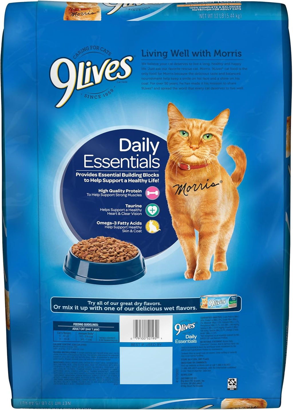 9Lives Daily Essentials Dry Cat Food with Chicken, Beef & Salmon, 12 lb A65126