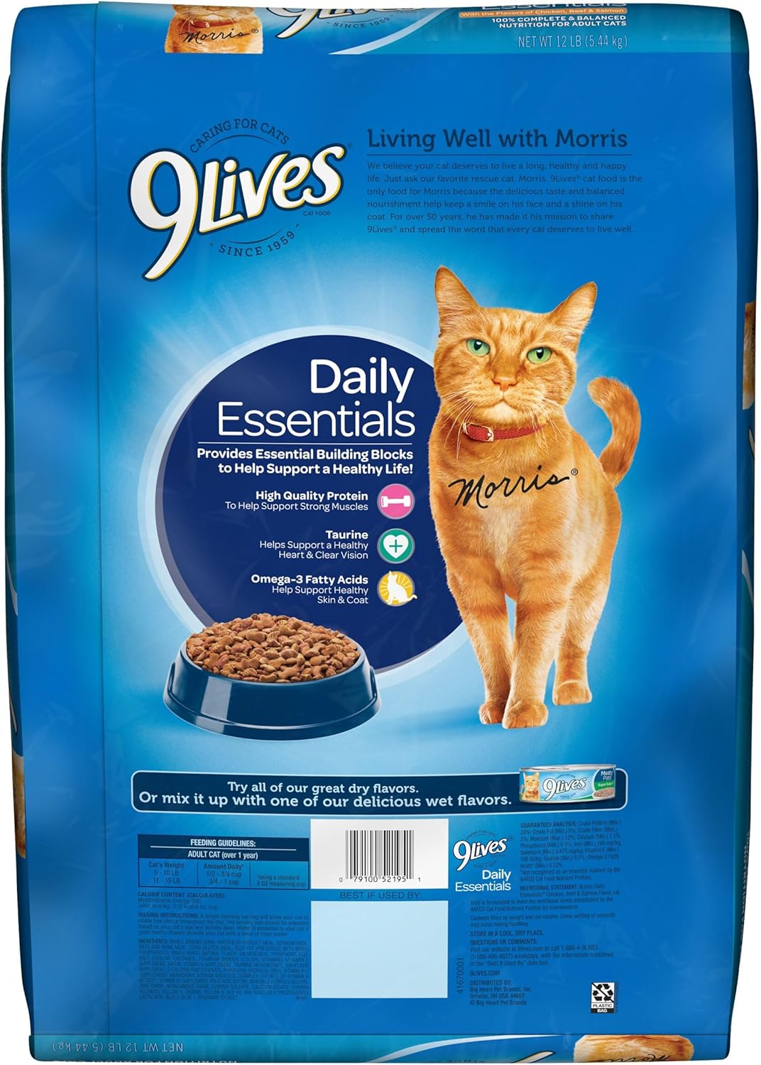 9Lives Daily Essentials Dry Cat Food with Chicken, Beef & Salmon, 12 lb A65126