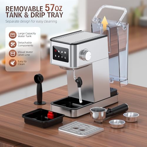 Espresso Machine with Milk Frother, 20 Bar, Stainless Steel G117