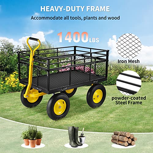 VEVOR 900 Lbs Heavy Duty Steel Garden Cart with 10" Tires and Removable Sides J262