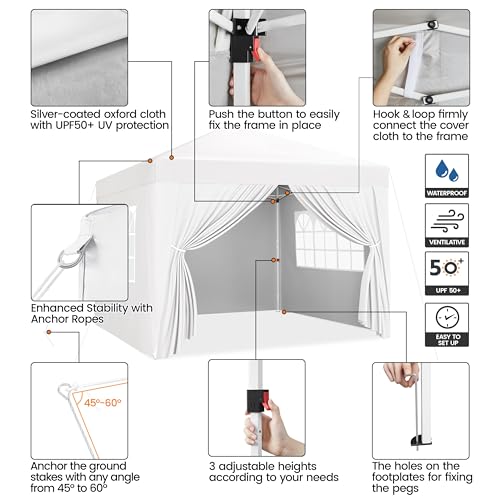 Yaheetech 10x10 Pop Up Canopy with 4 Removable Sidewalls, White F109731