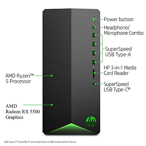 HP Pavilion Gaming Desktop PC Tower, AMD Ryzen 5 5600G, 16GB RAM, 1TB SSD, Windows 11 Home W28748
