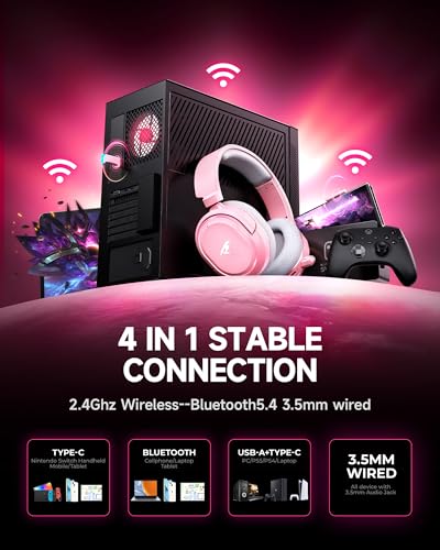 Wireless Gaming Headset 7.1 Surround Sound Bluetooth for PC PS5 PS4 Mac Switch G754169