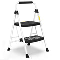 SocTone 3 Step Ladder, Folding Step Stool for Adults with Handle, Lightweight, Perfect for Kitchen& Household, 500lbs Capacity Sturdy Steel Ladder White