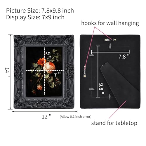 Vintage 8x10 Picture Frame Black Gothic Antique Tabletop Wall Hanging Q4235