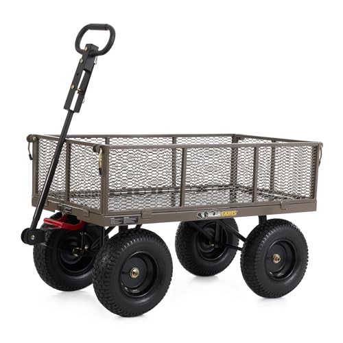 Gorilla Carts Steel Utility Wagon w/Removable Side Panels, 1200 lb Capacity, Gray - Outdoor Flatbed Cart with 39.45" x 22" Metal Mesh Bed and All-Terrain Wheels for Garden, Lawn & Landscaping