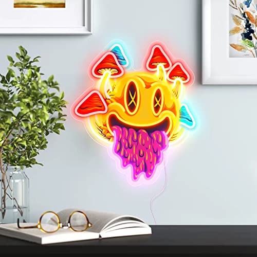 GGK Smiling with Mushrooms Neon Sign Mushroom Decor for Bedroom Wall I398847