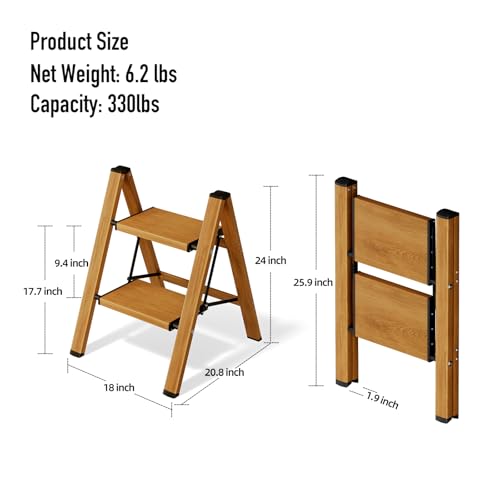 2 Step Lightweight Aluminum Folding Ladder with Anti-Slip Pedals, 330 lbs Capacity D5199