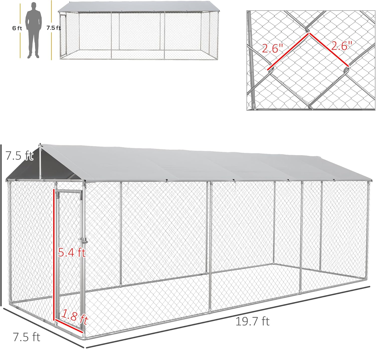 PawHut Large Dog Kennel Outdoor Heavy Duty Cage with Waterproof Cover K2938