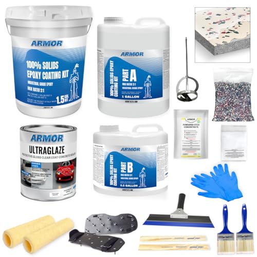 Garage Epoxy Floor Kit 100% Solids 2 Part Coating with UltraGlaze Topcoat, Blue, 300 Sq Ft G29167