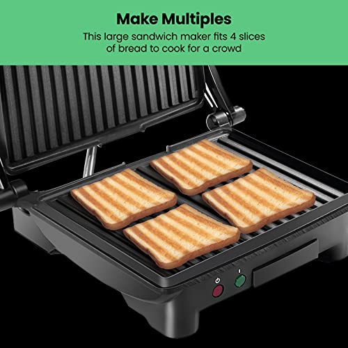 Chefman Panini Press Grill and Gourmet Sandwich Maker, Non-Stick, 4 Slice, Black U13044