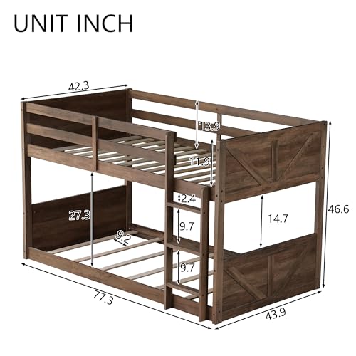 Twin Over Twin Wood Bunk Bed with Ladder and Guardrails for Kids P604