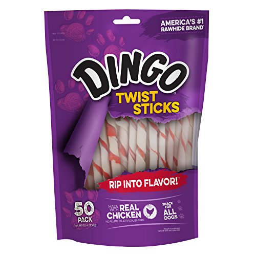 Dingo Twist Sticks 50 Count, Rawhide for Dogs with Real Chicken S6998