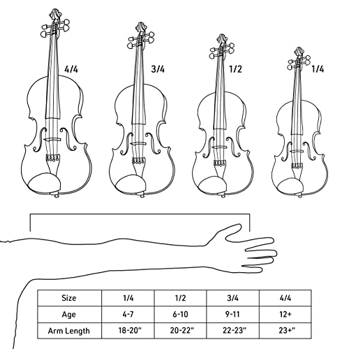 Mendini By Cecilio Violin MV500+92D 4/4 Full Size Black Solid Wood with Case, Tuner, Bow, Rosin N794009