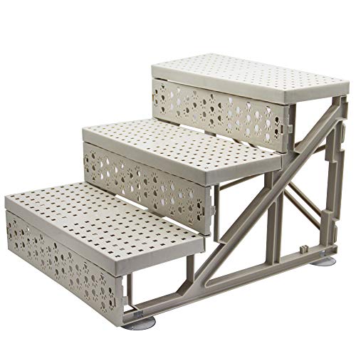yofit Doggy Steps Non-Slip 3 Step Pet Stairs for Cats and Dogs, Foldable Plastic, Washable Carpet, 50 lbs (Dark) L431