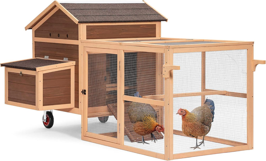 81"L Movable Chicken Coop with Wheels for 4-6 Chickens, Nesting Box and Run R1350