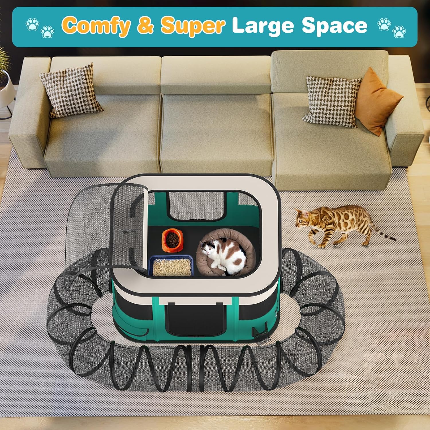 Outdoor Cat Enclosure Playpen with Tunnel for Indoor Cats and Puppy K806244