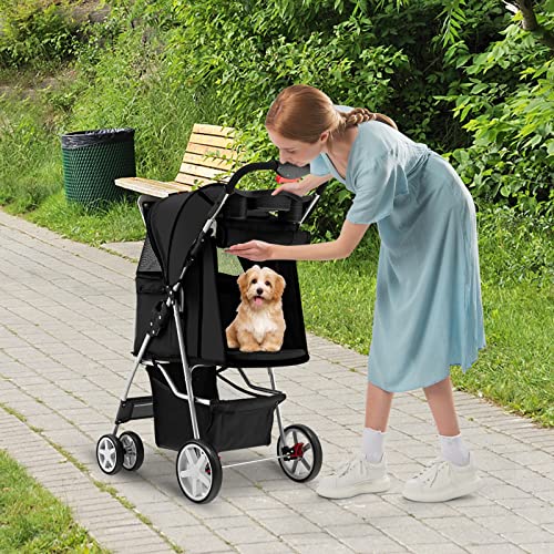 Giantex Folding Dog Stroller for Small Medium Dogs Cats with 4 Lockable Wheels, Navy Q23024