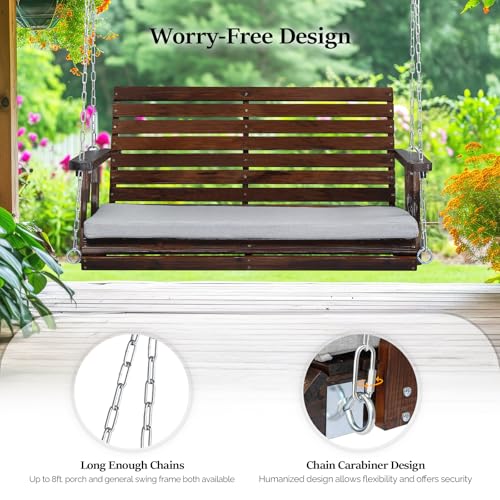 VINGLI Heavy Duty 880 LBS Patio Wooden Porch Swing with Extra Cushion, 5 FT Y211