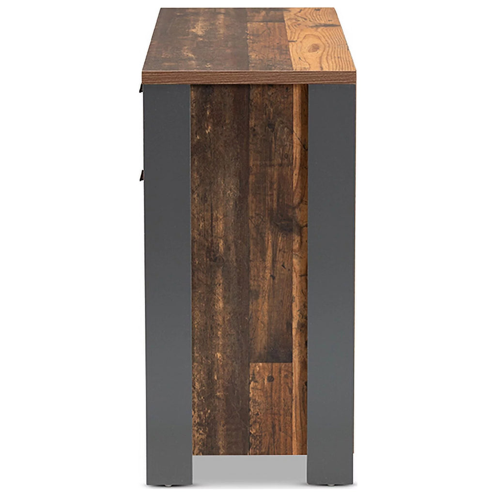 Baxton Studio Ranger Mid-Century Modern Rustic Brown Wood and Grey Metal 2-Door Sideboard G811